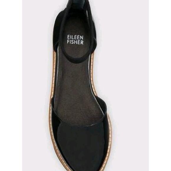 Eileen Fisher Emmet Ankle Strap Ballerina Black Patent Leather Size 9.5 New - Picture 4 of 12